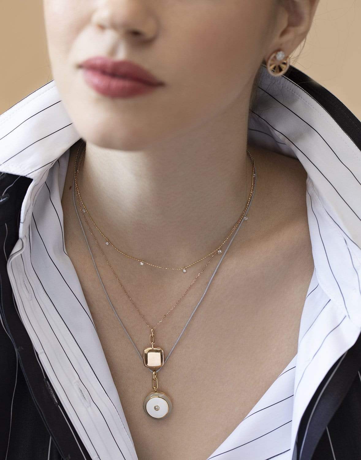 GRAZIELA-Yellow Gold Tiny Floating Diamond Necklace-YELLOW GOLD