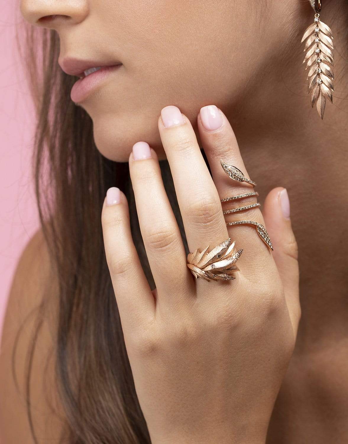 GRAZIELA-Champagne Diamond Folha Coil Ring-ROSE GOLD