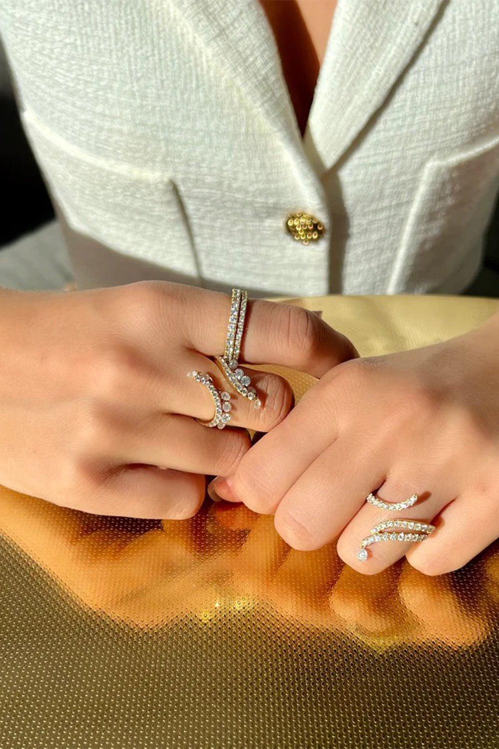 GRAZIELA-Floating Diamond Bypass Ring-ROSE GOLD