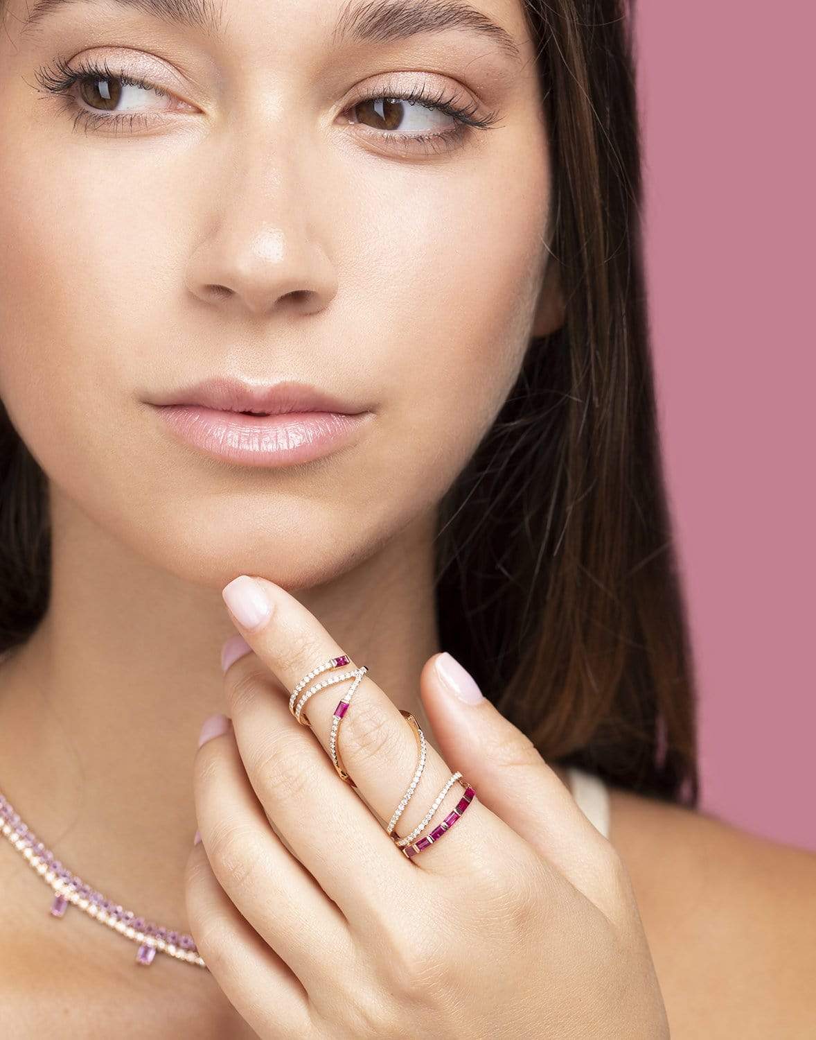 GRAZIELA-Ruby Baguette Mega Swirl Ring-ROSE GOLD