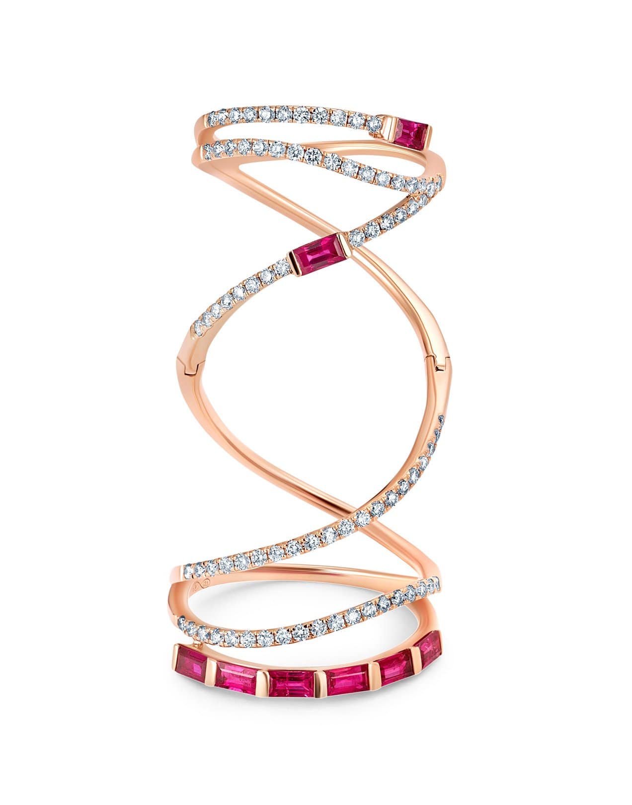 GRAZIELA-Ruby Baguette Mega Swirl Ring-ROSE GOLD