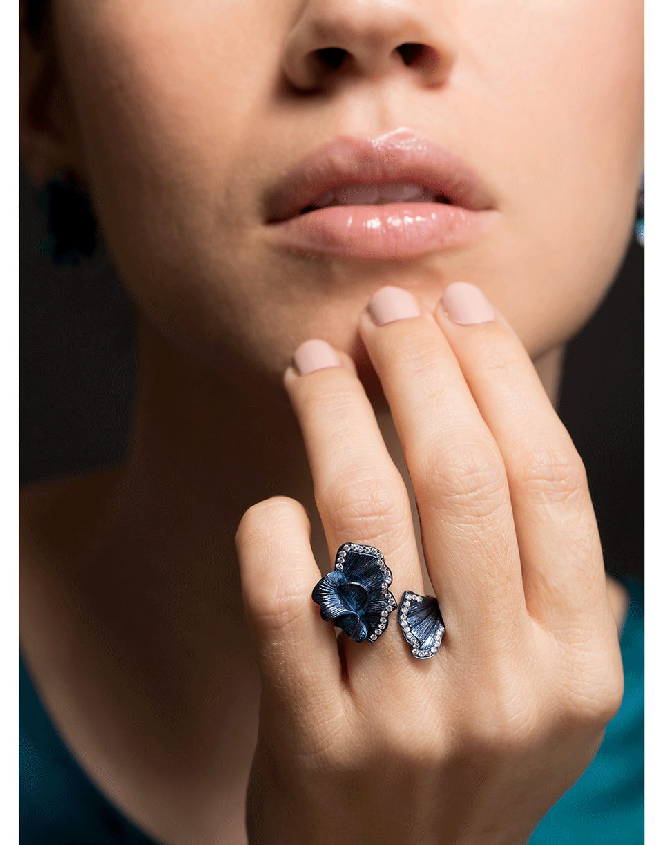 GRAZIELA-Blue Titanium Flower Ring-TITANIUM