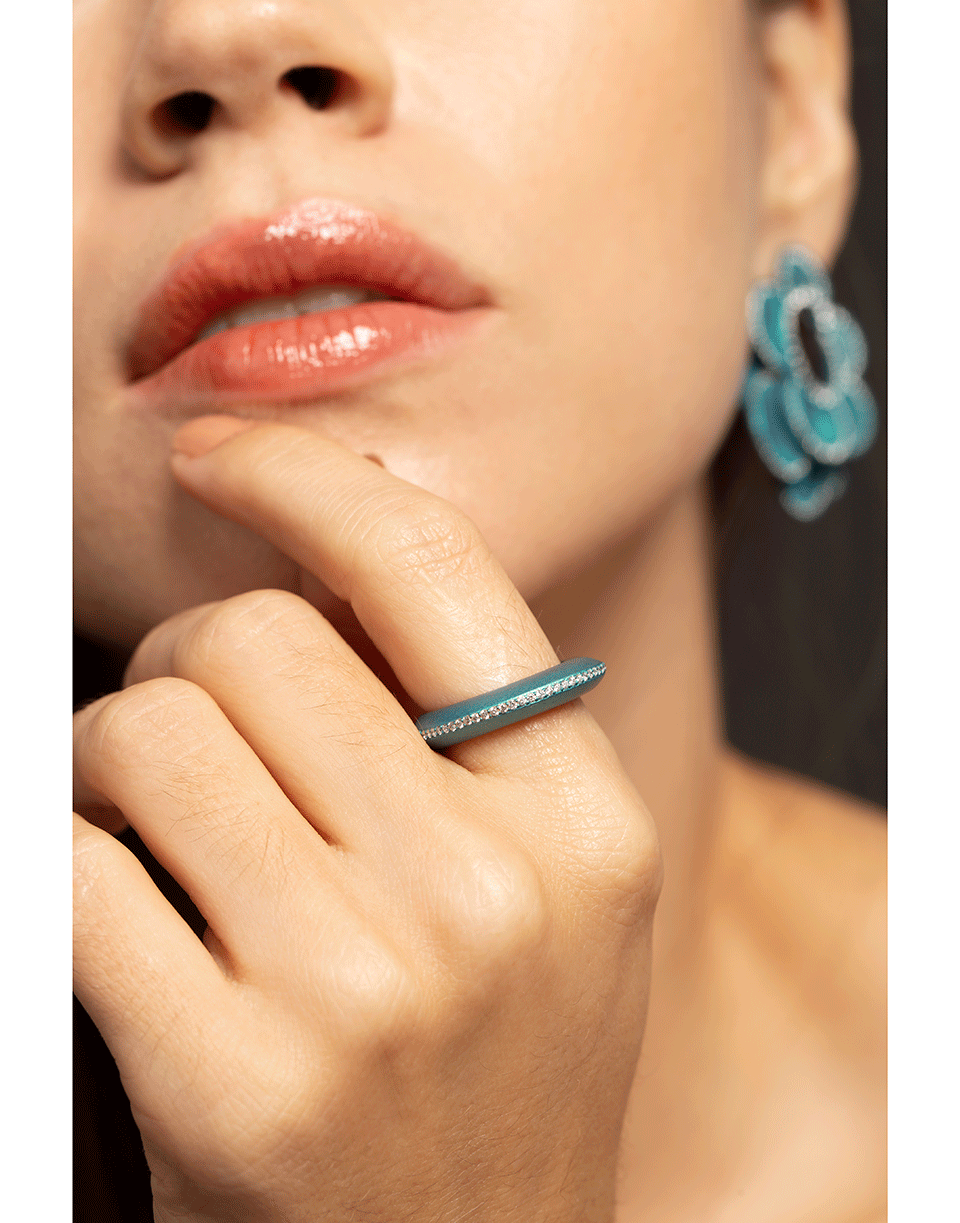 GRAZIELA-Diamond and Teal Matte Titanium Ring-TITANIUM
