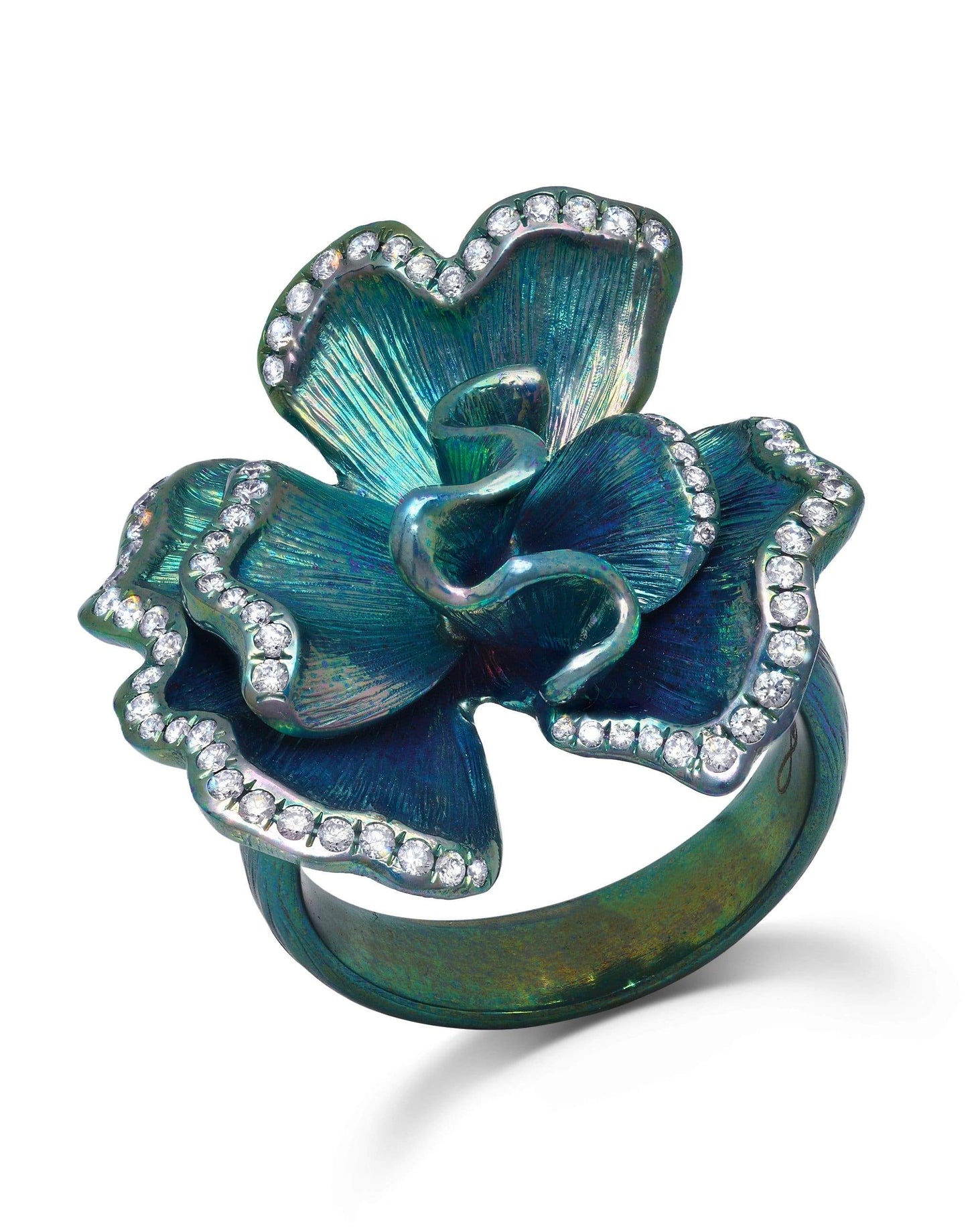 GRAZIELA-Satin Teal Titanium Flower Ring-TITANIUM