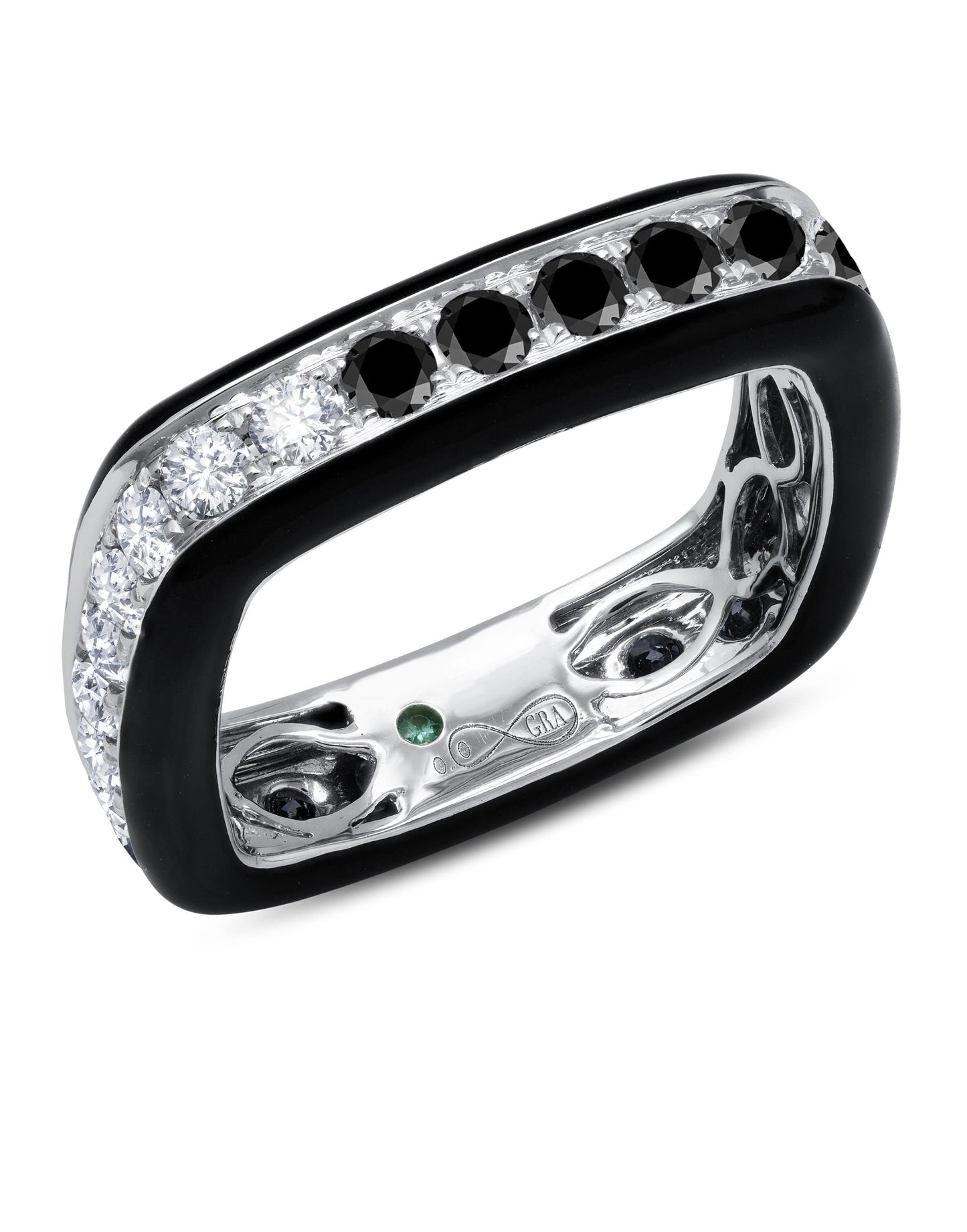 GRAZIELA-Black and White Diamond Enamel Ring-WHITE GOLD