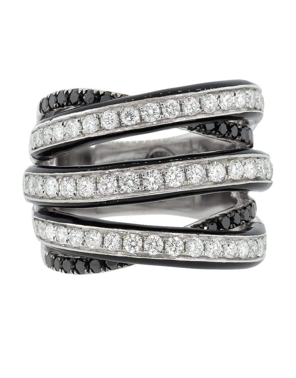GRAZIELA-Black and White Diamond Enamel Ring-WHITE GOLD