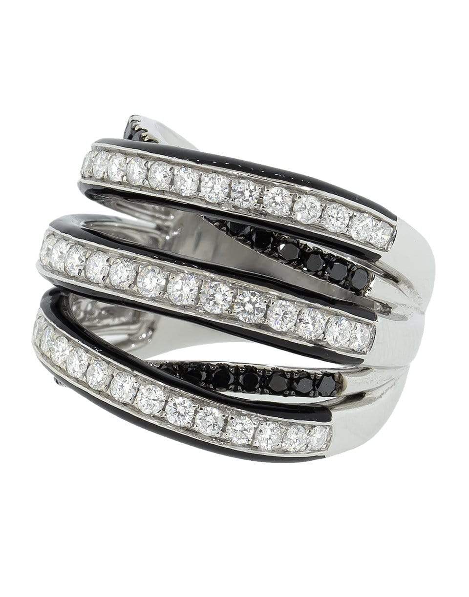 GRAZIELA-Black and White Diamond Enamel Ring-WHITE GOLD