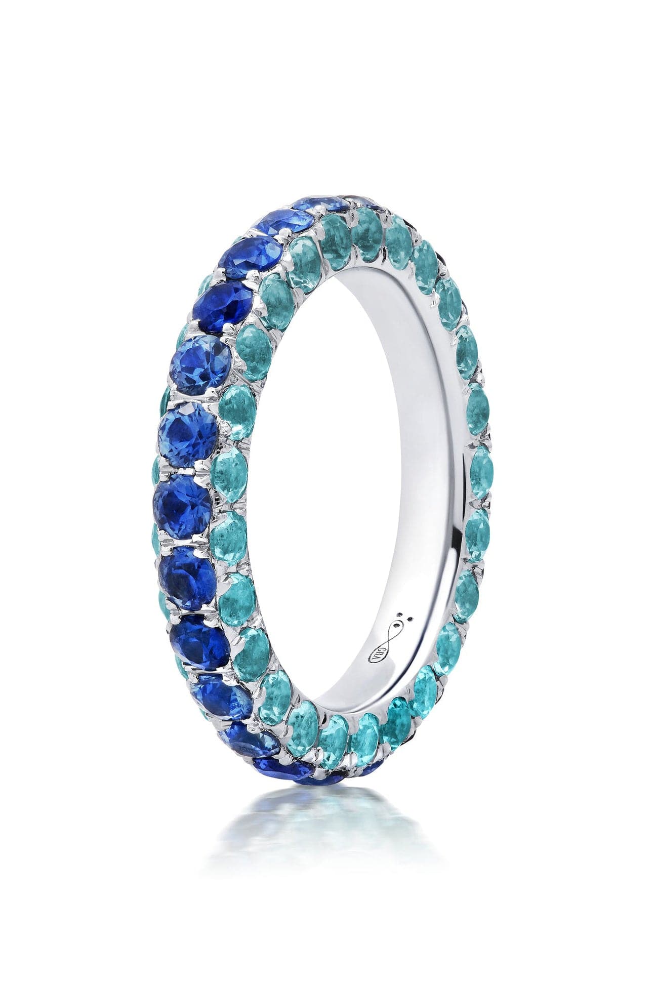 GRAZIELA-Blue Sapphire and Sky Blue Topaz 3 Sided Band Ring-WHITE GOLD