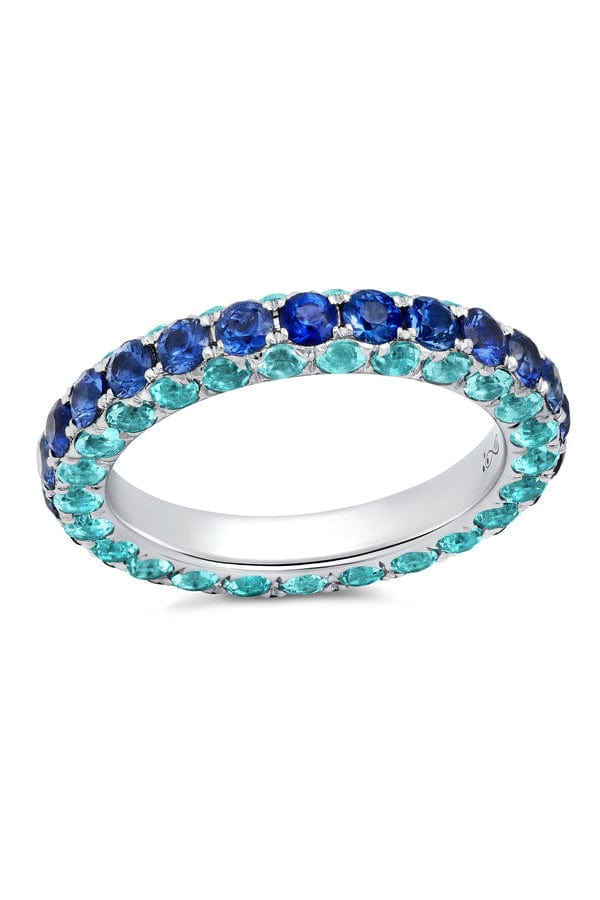 GRAZIELA-Blue Sapphire and Sky Blue Topaz 3 Sided Band Ring-WHITE GOLD