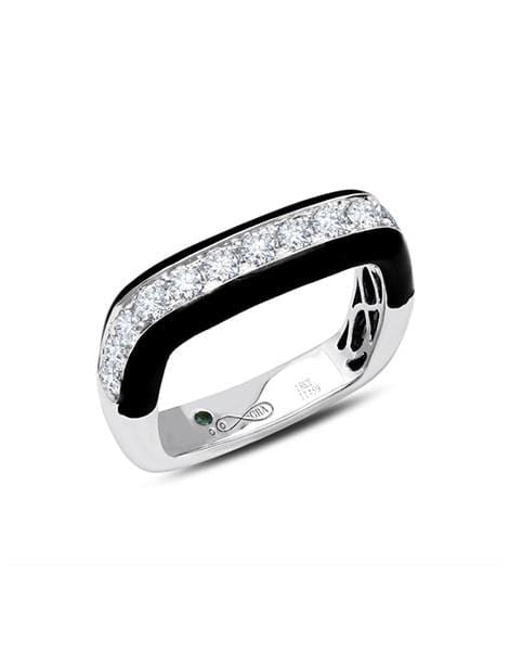 GRAZIELA-Diamond and Black Enamel Half Band-WHITE GOLD
