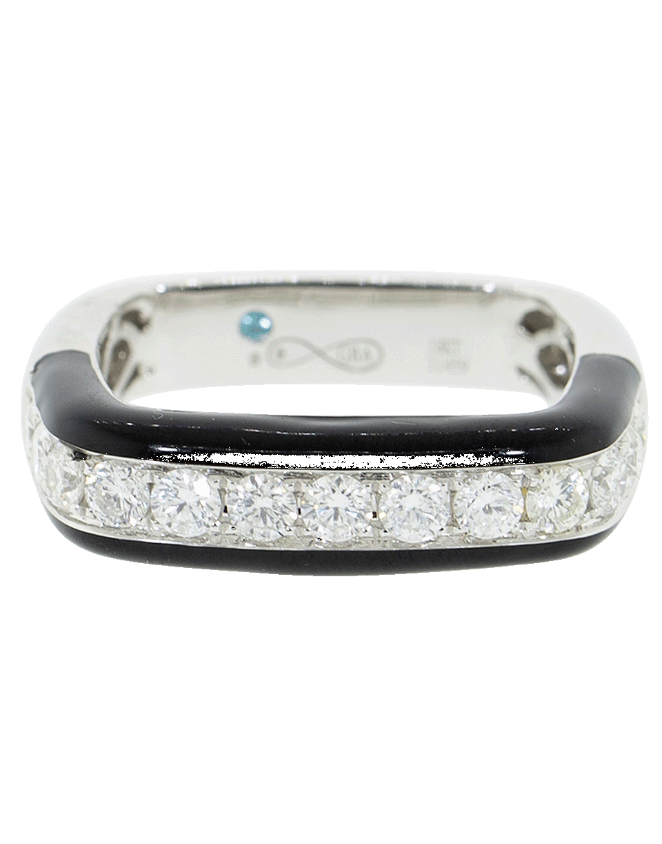 GRAZIELA-Diamond and Black Enamel Square Ring-WHITE GOLD