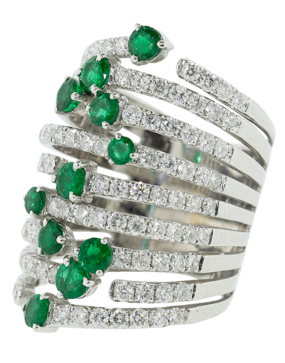 GRAZIELA-Diamond and Emerald Cage Ring-WHITE GOLD