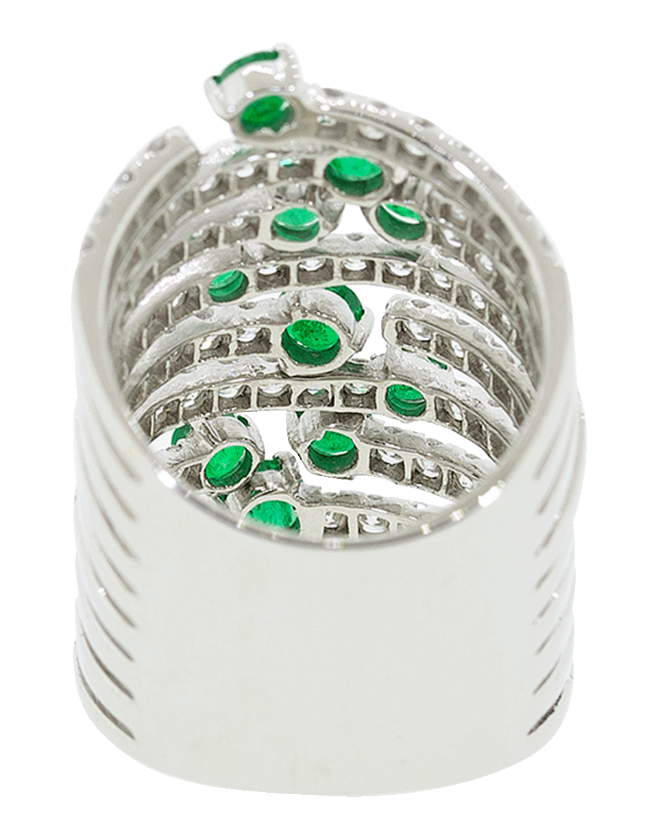 GRAZIELA-Diamond and Emerald Cage Ring-WHITE GOLD