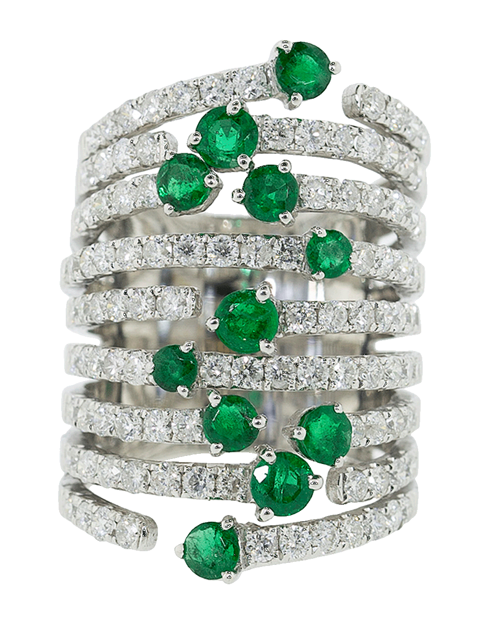 GRAZIELA-Diamond and Emerald Cage Ring-WHITE GOLD