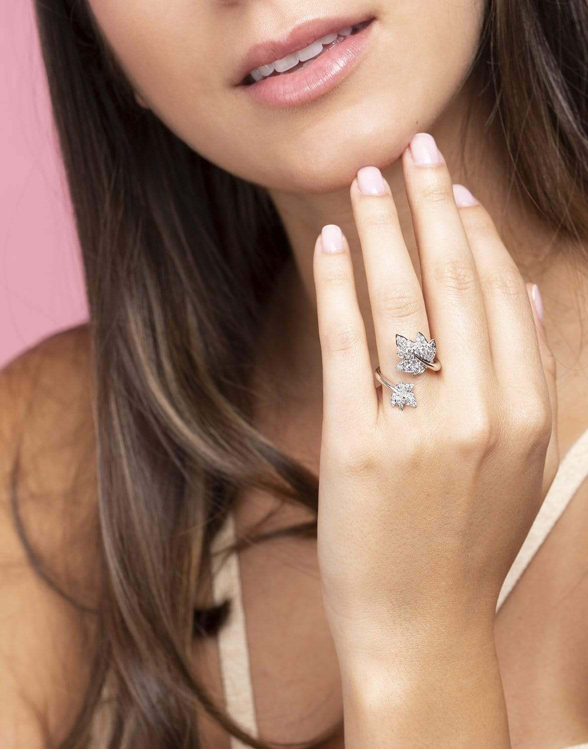 GRAZIELA-Diamond Folha Leaf Ring-WHITE GOLD