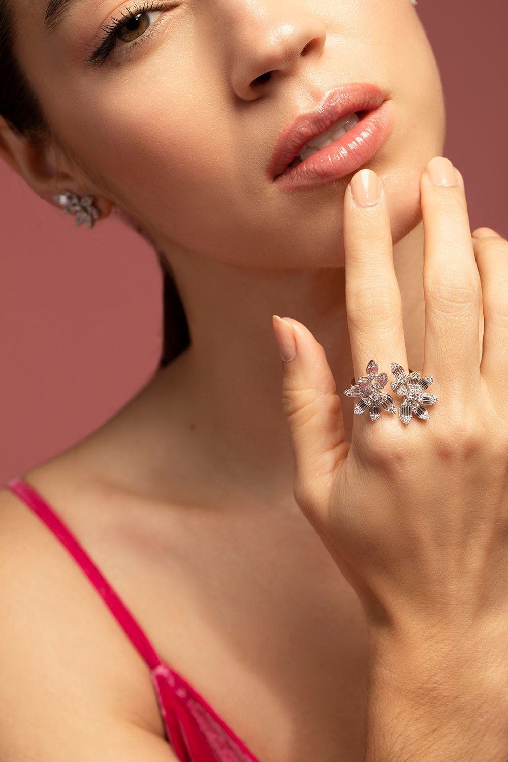 GRAZIELA-Diamond Marquise Flower Ring-WHITE GOLD