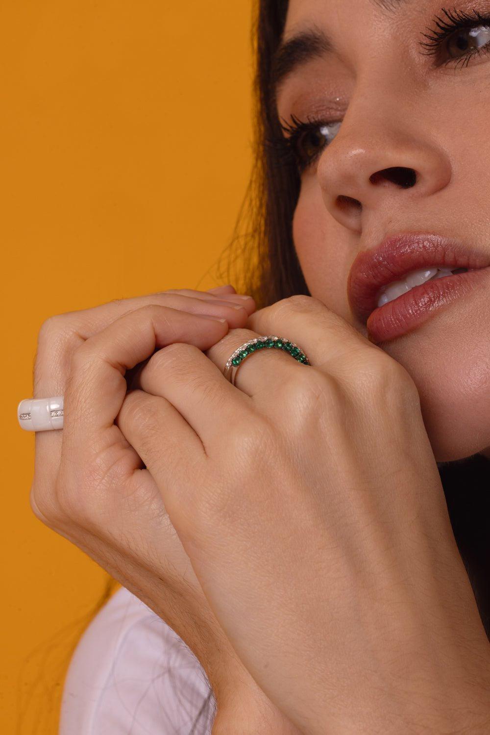 GRAZIELA-Emerald Diamond Half Band-WHITE GOLD