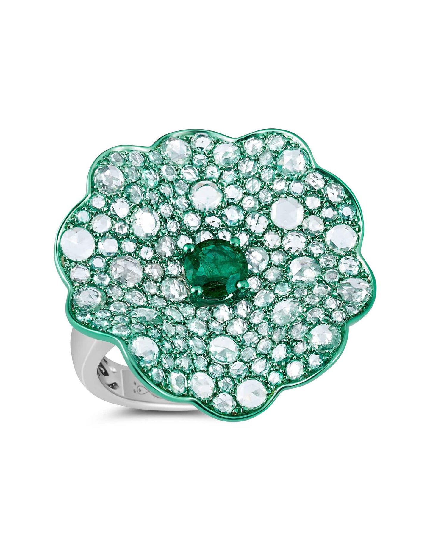 GRAZIELA-Emerald Flower Ring-WHITE GOLD