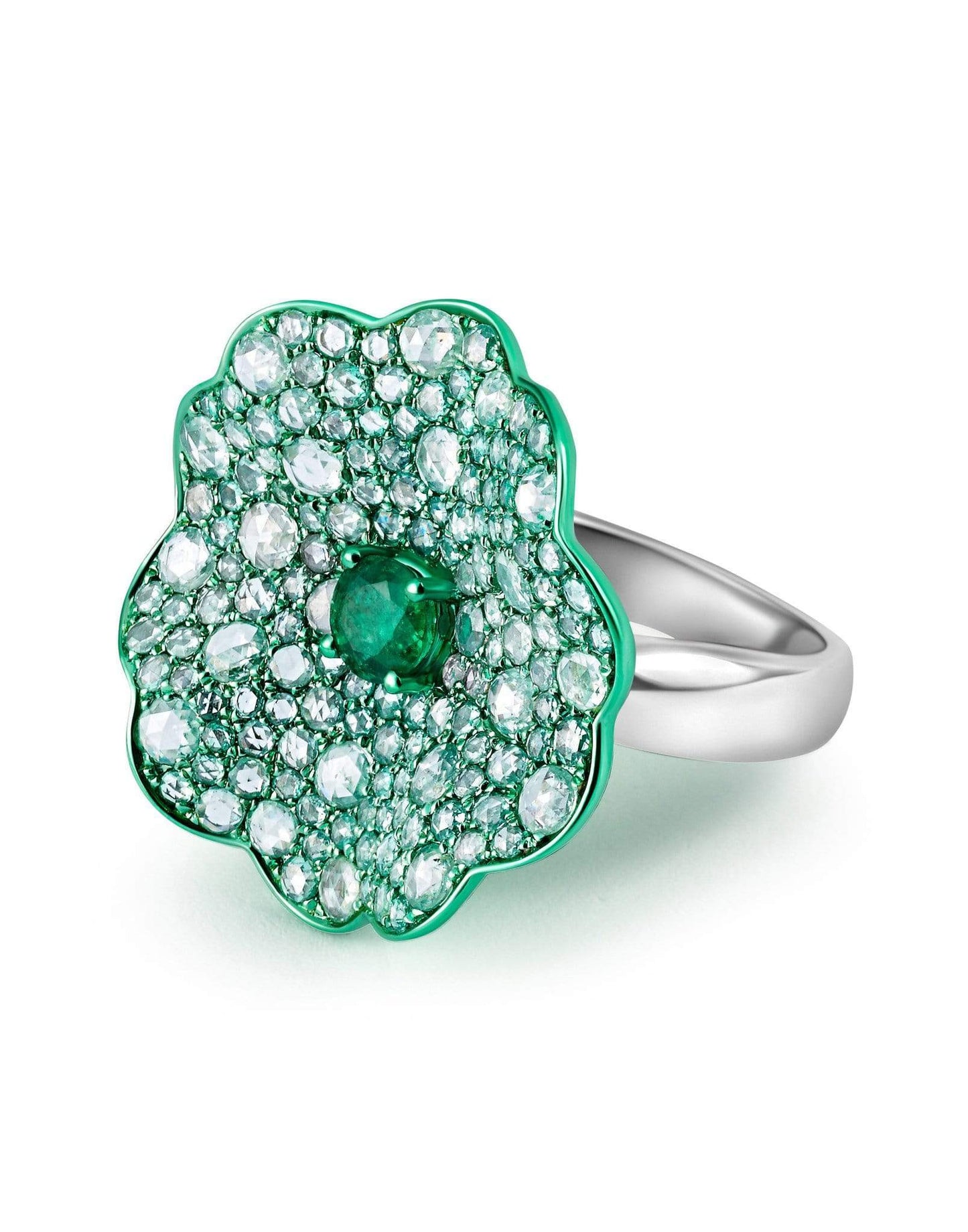 GRAZIELA-Emerald Flower Ring-WHITE GOLD