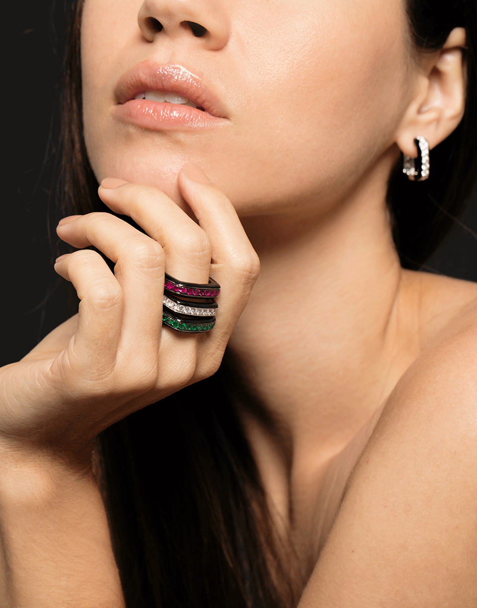 GRAZIELA-Ruby and Black Enamel Square Ring-WHITE GOLD