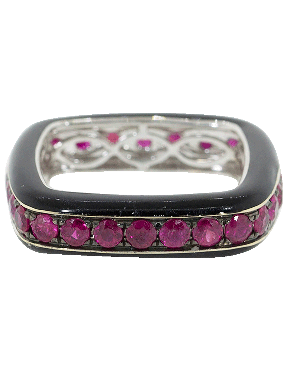 GRAZIELA-Ruby and Black Enamel Square Ring-WHITE GOLD