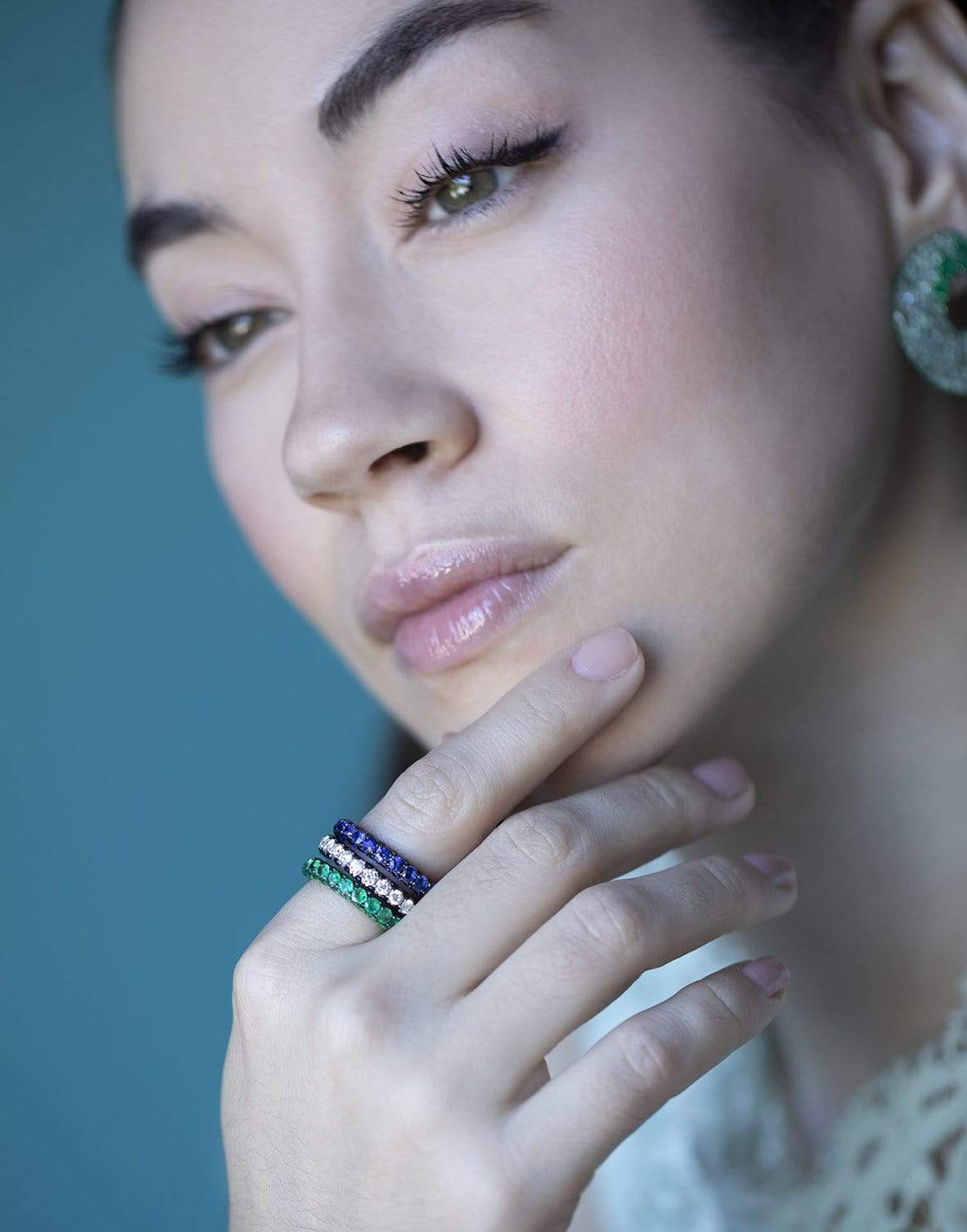 GRAZIELA-Sapphire 3 Sided Band Ring-WHITE GOLD