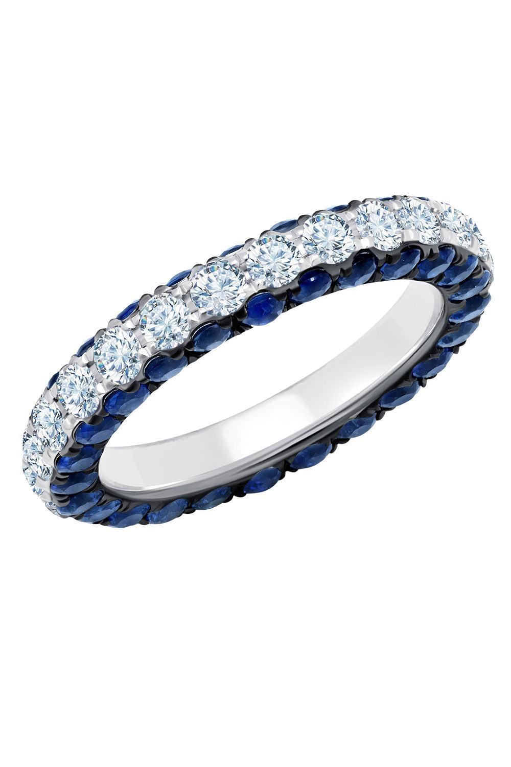 Sapphire and Diamond 3 Sided Band Ring-WHITE GOLD-7-JEWELRYFINE JEWELRING-GRAZIELA