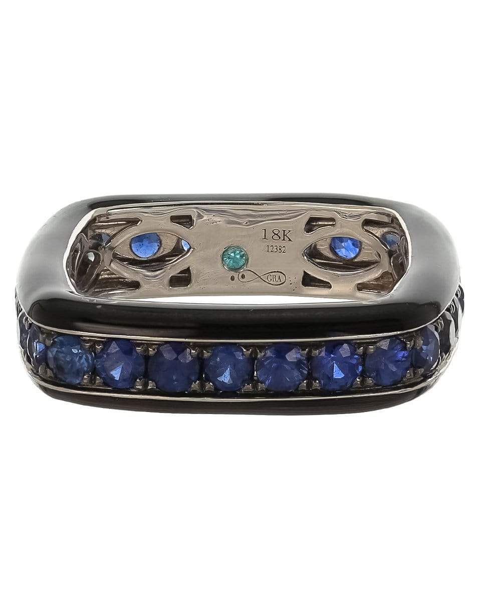 GRAZIELA-Sapphire Black Enamel Band Ring-WHITE GOLD