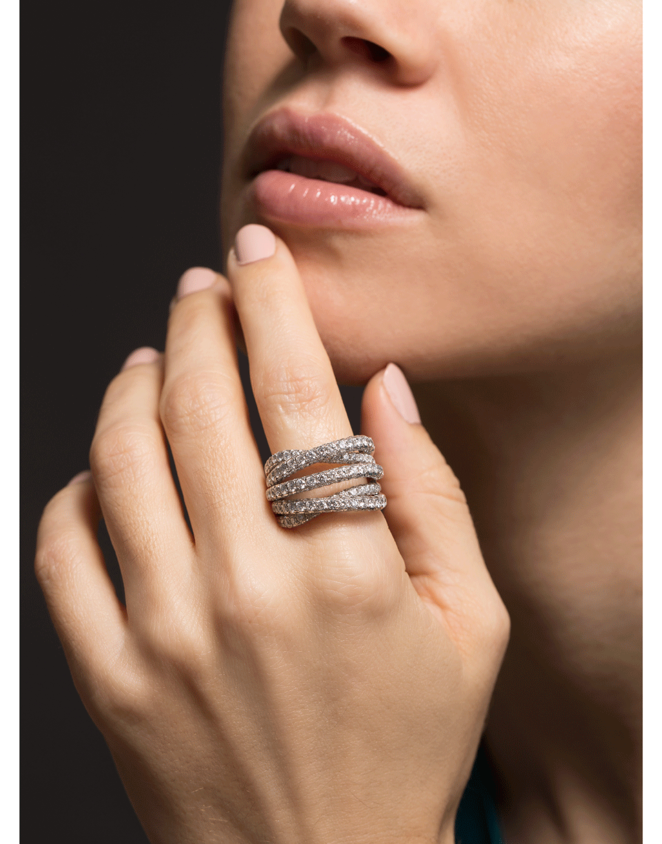 GRAZIELA-Three Sided Diamond Entanglement Stunner Ring-WHITE GOLD