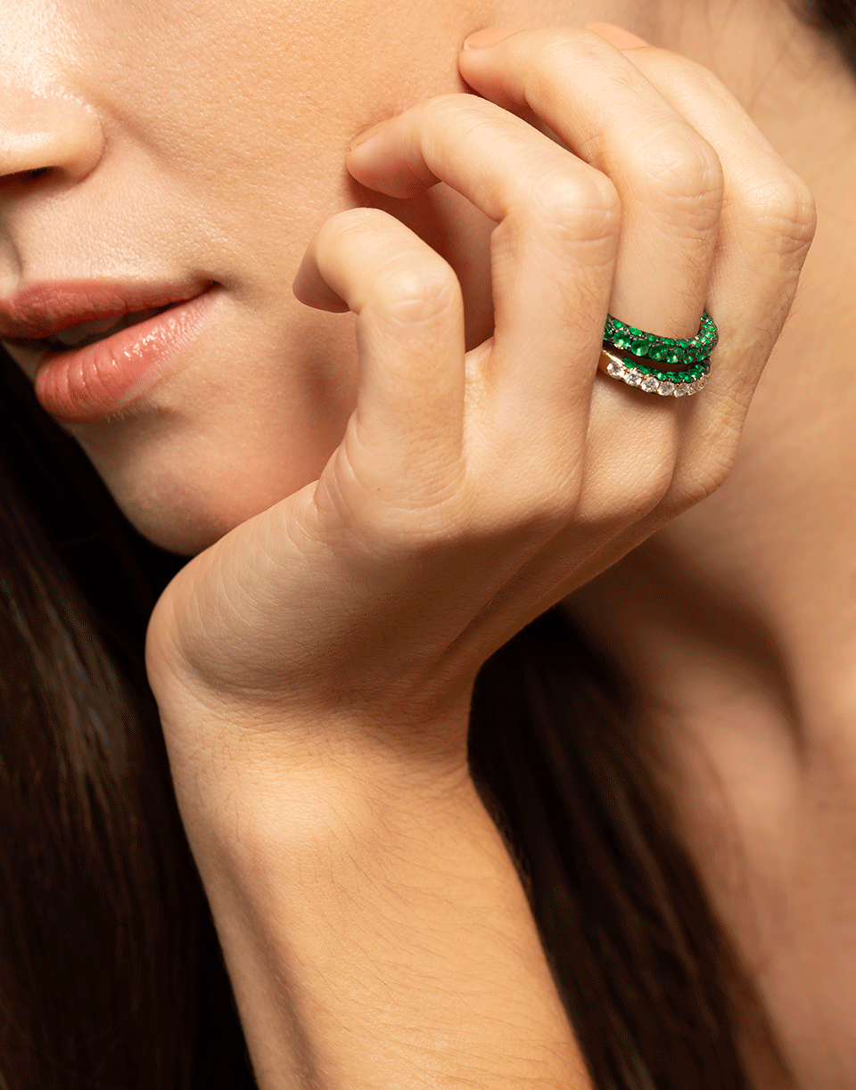 GRAZIELA-Three Sided Emerald Band Ring-WHITE GOLD