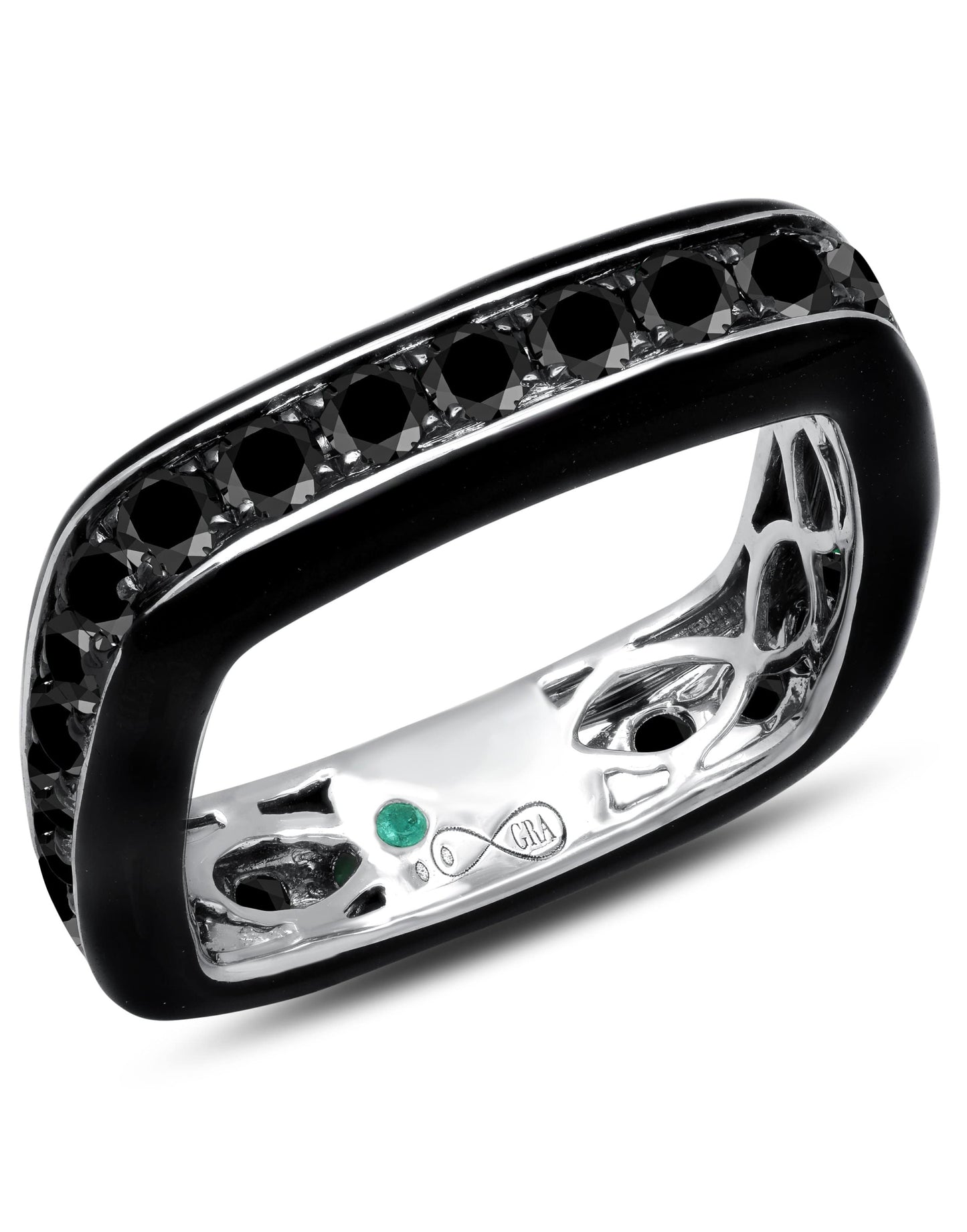 GRAZIELA-Black Diamond Enamel Full Band Ring-WHITE GOLD