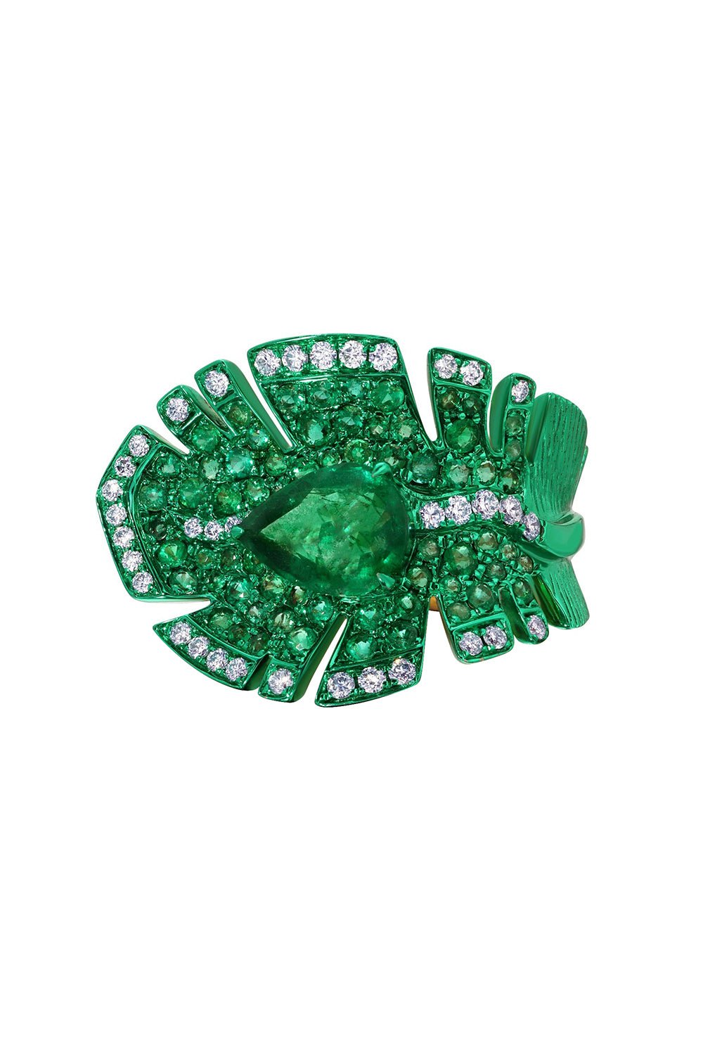 GRAZIELA-Emerald Folha Ring-YELLOW GOLD