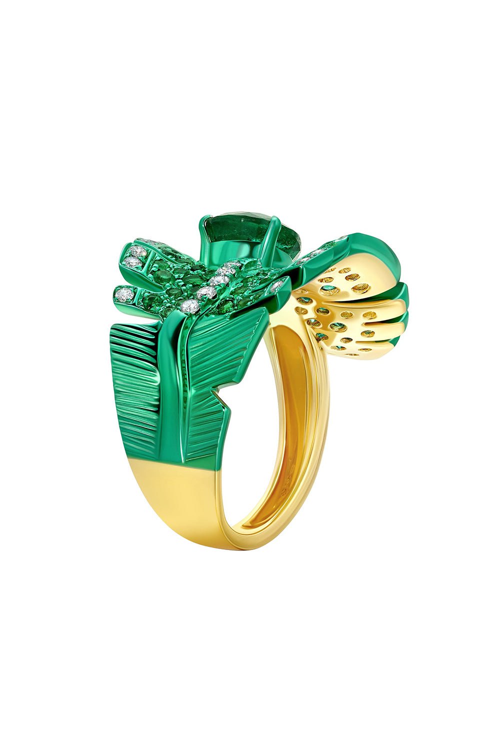 GRAZIELA-Emerald Folha Ring-YELLOW GOLD