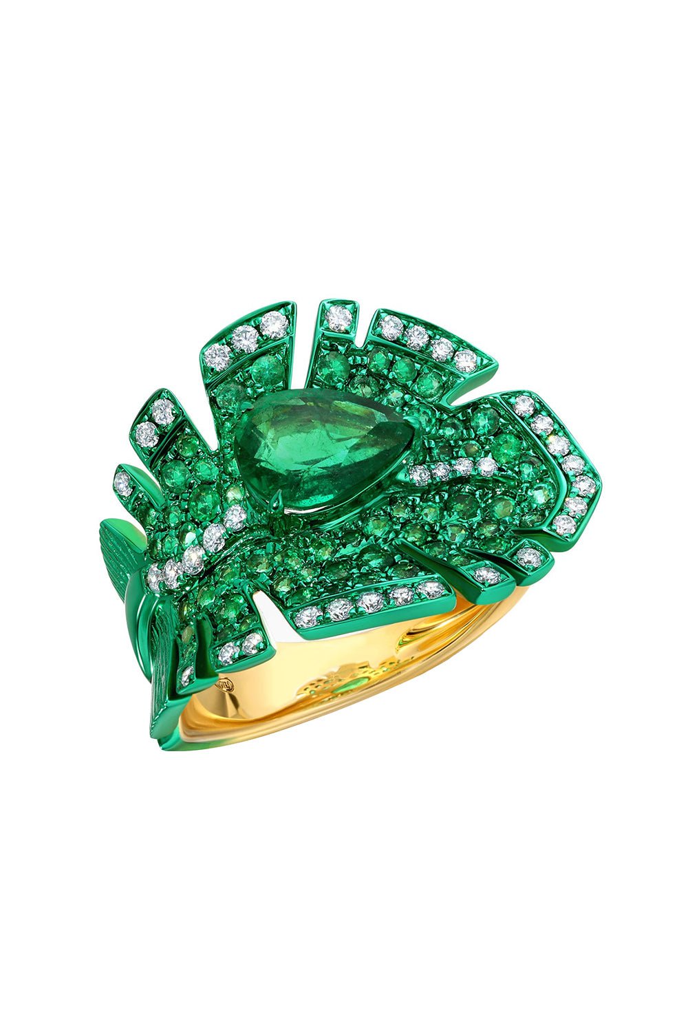 GRAZIELA-Emerald Folha Ring-YELLOW GOLD