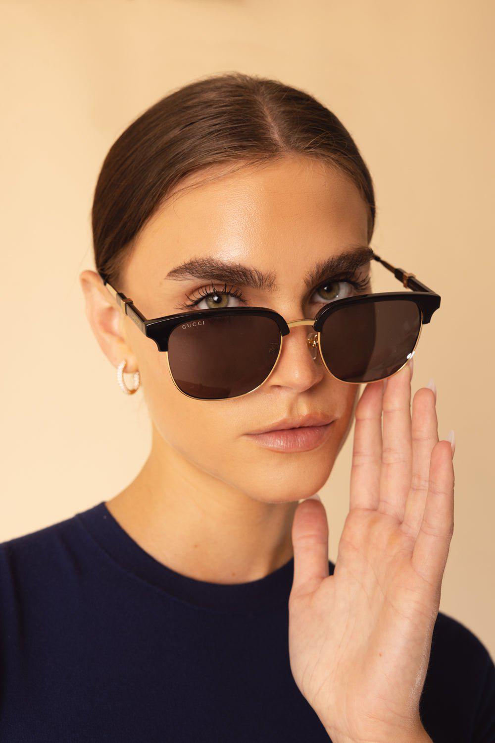 GUCCI-Square Sunglasses-BKGLDGRY