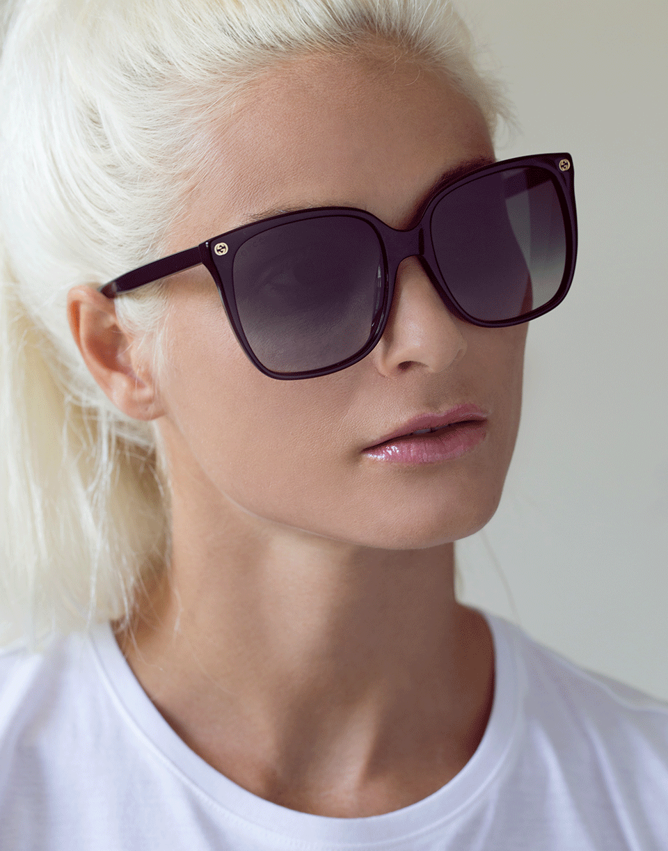 GUCCI-Black Acetate Cat-Eye Square Sunglasses-BLACK