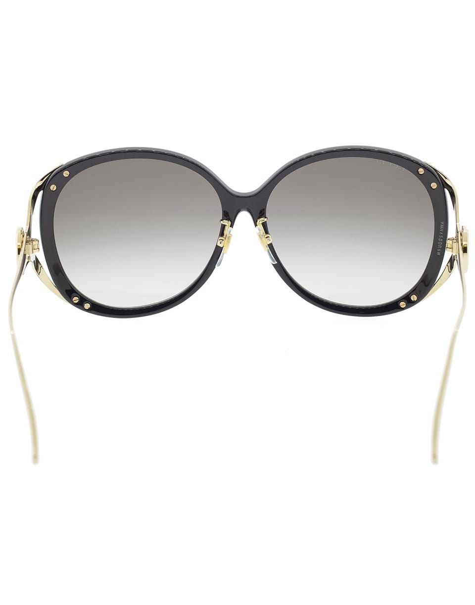 GUCCI-Black Round Frame Sunglasses-BLK/GLD