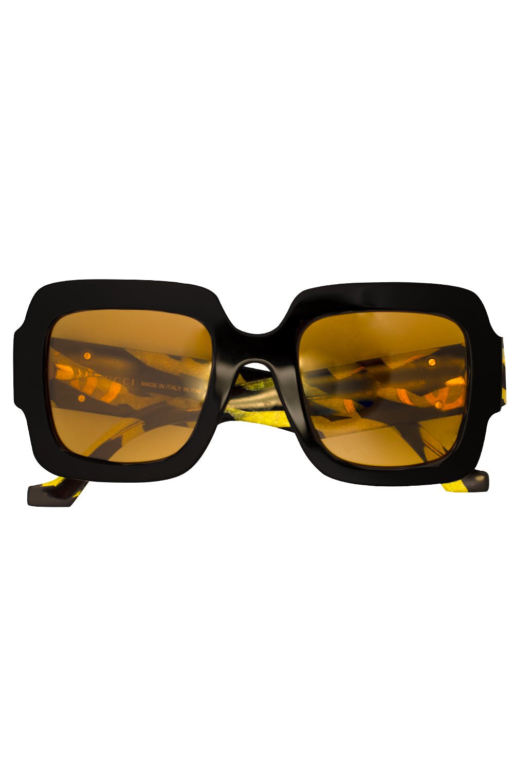 GUCCI-Square Frame Double G Sunglasses-BLKYLWGL