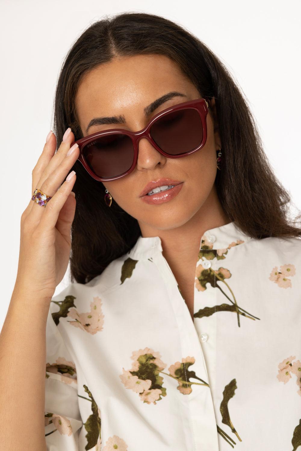 Rounded Square Sunglasses-BURGUNDY-ACCESSORIESUNGLASSES-GUCCI