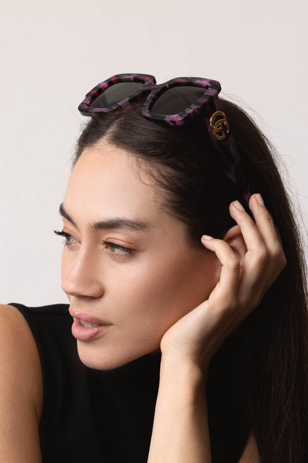 GUCCI-Square Frame Sunglasses - Fuchsia Leopard-FUCHLEOP
