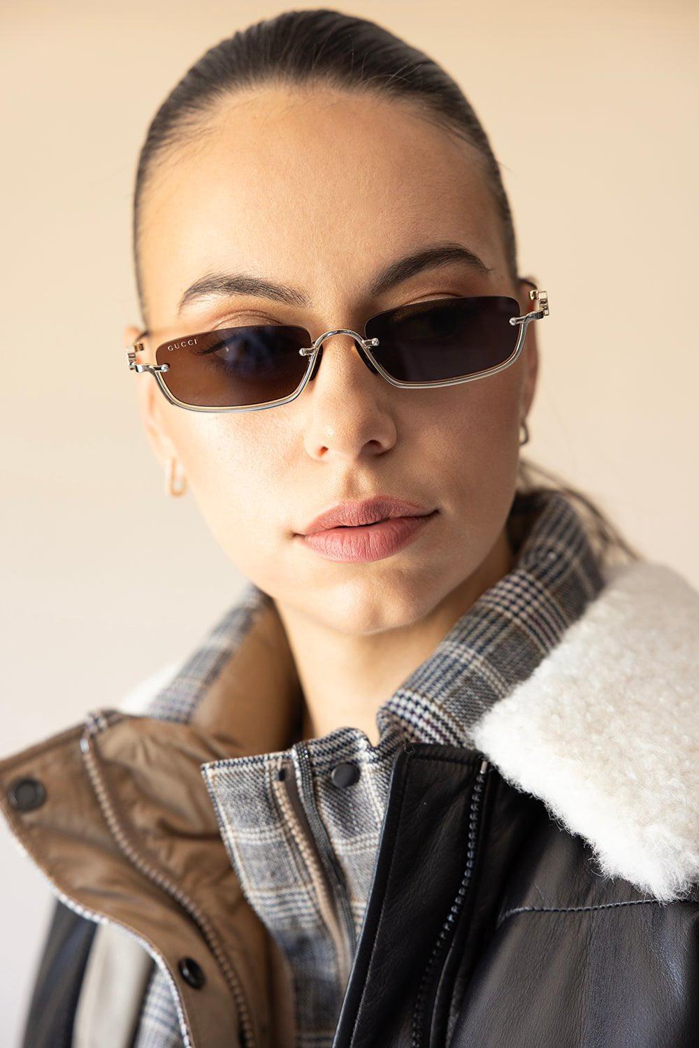 GUCCI-Upside Down Rectangular Sunglasses-GD/GD/BR