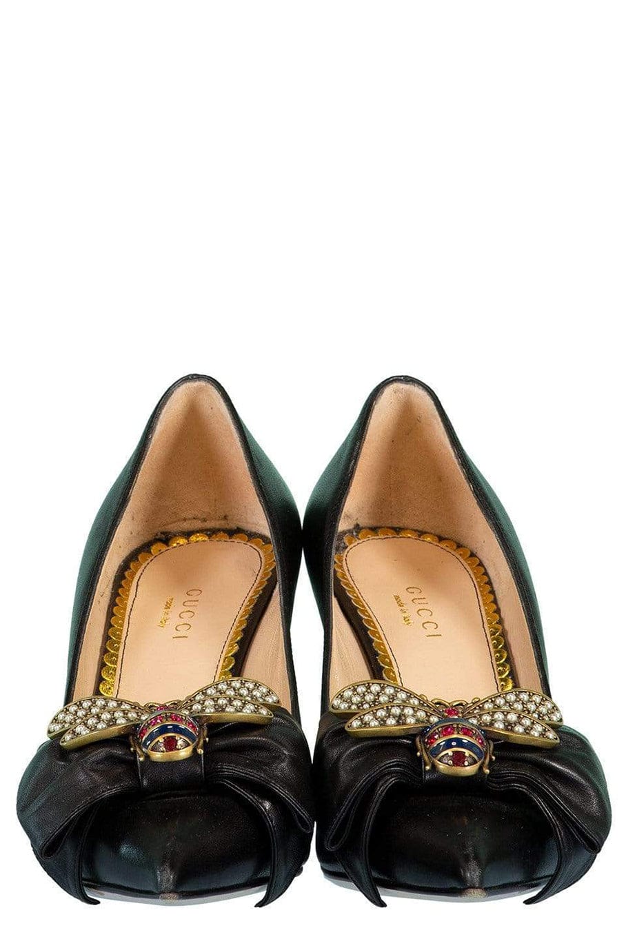 GUCCI-Leather Crystal Bee Pump-BLACK