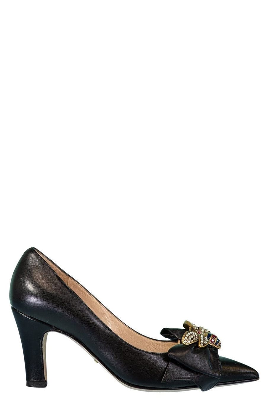 GUCCI-Leather Crystal Bee Pump-BLACK