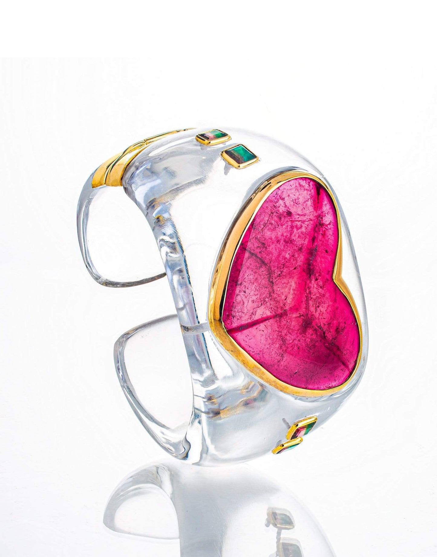 GUITA M-Rock Crystal and Tourmaline Heart Cuff-YELLOW GOLD