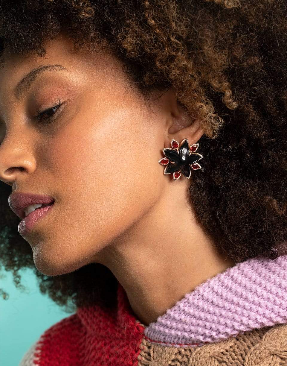 GUITA M-Black Jade and Fire Opal Starfish Earrings-ROSE GOLD