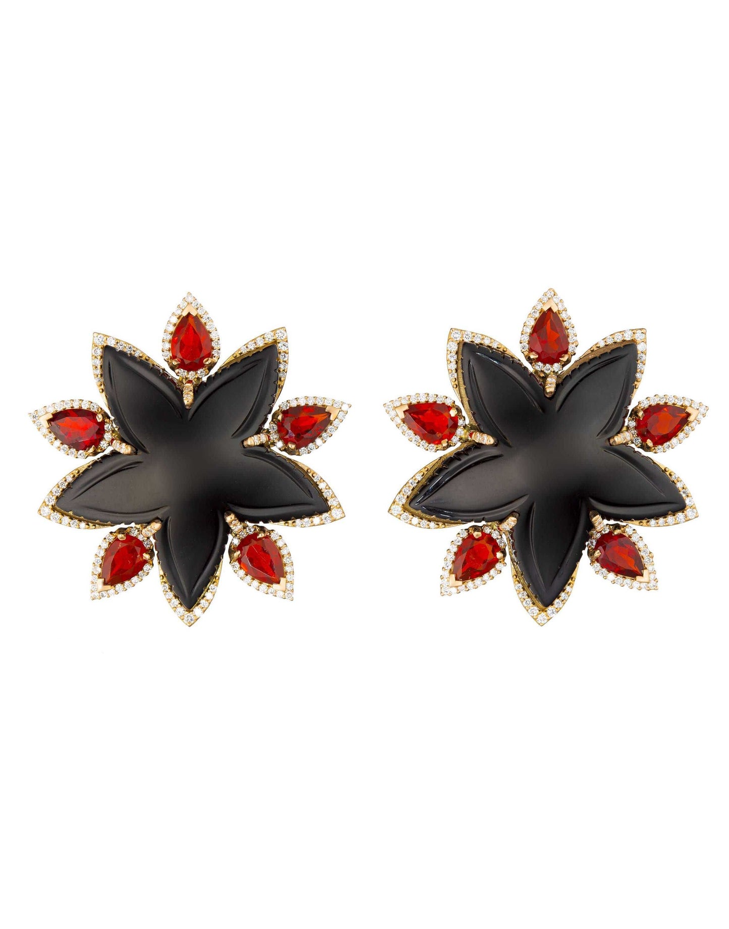 GUITA M-Black Jade and Fire Opal Starfish Earrings-ROSE GOLD