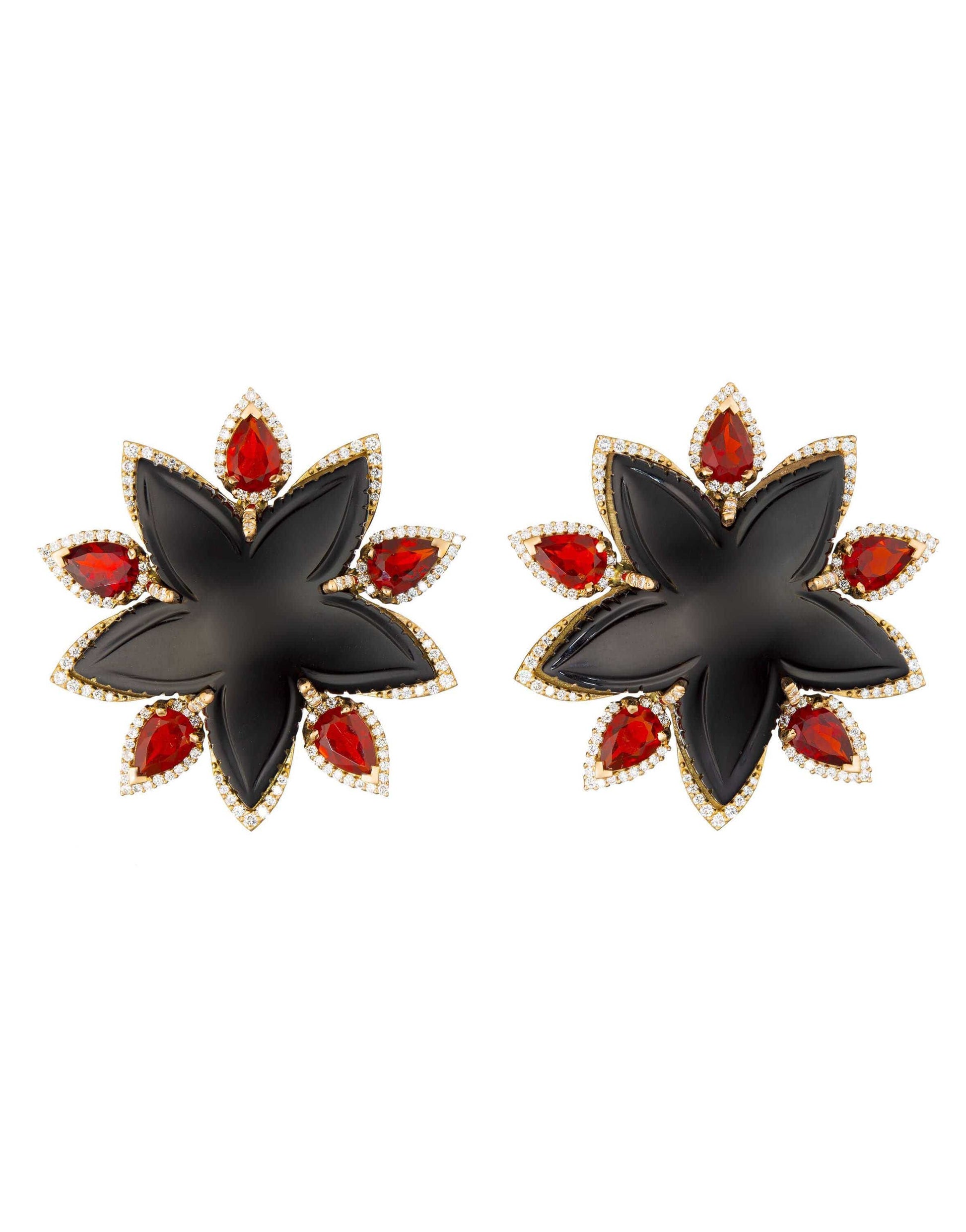 GUITA M-Black Jade and Fire Opal Starfish Earrings-ROSE GOLD