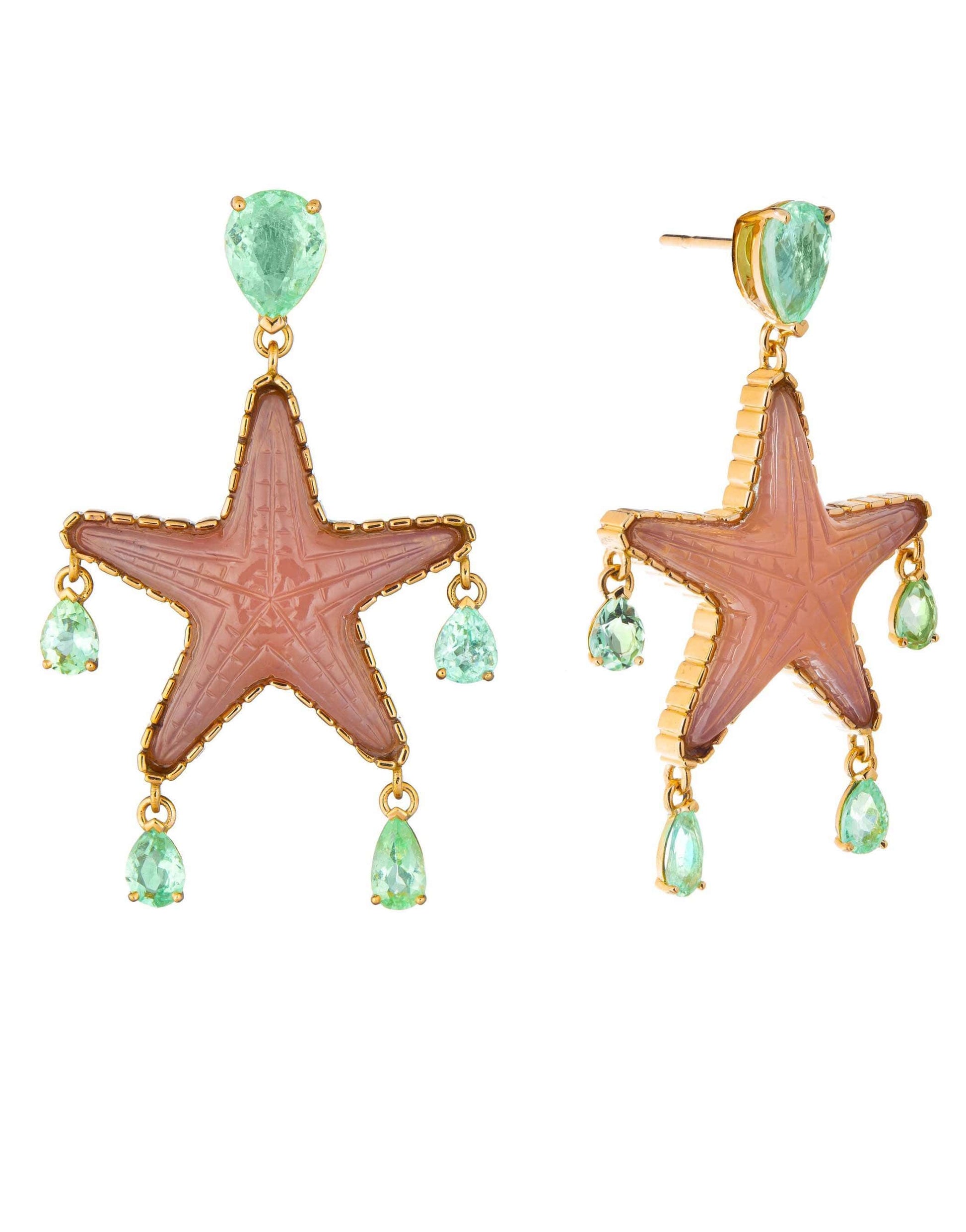 GUITA M-Pink Quartz and Paraiba Starfish Earrings-ROSE GOLD