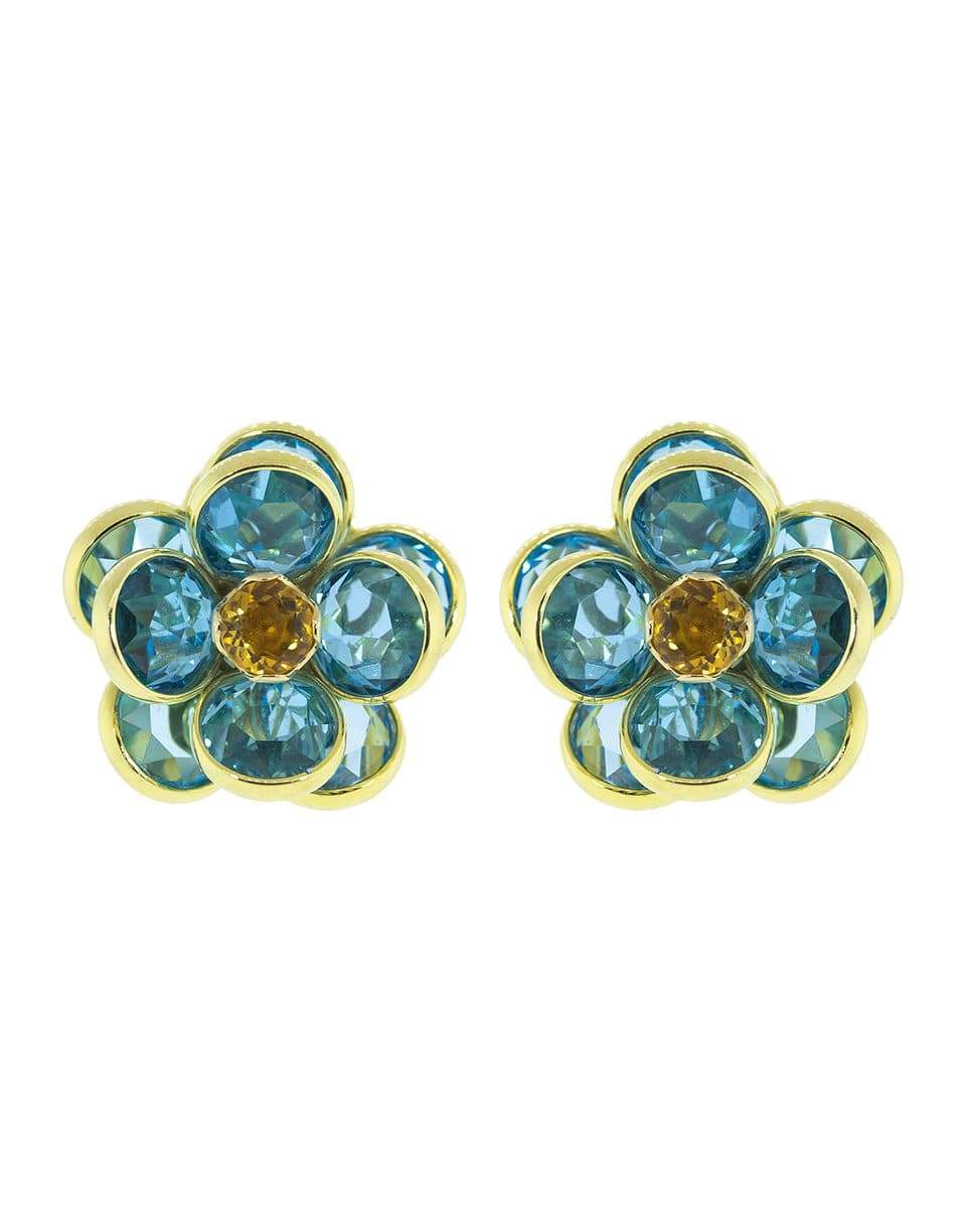 GUITA M-Blue Topaz and Citrine Flower Clip Earrings-YELLOW GOLD