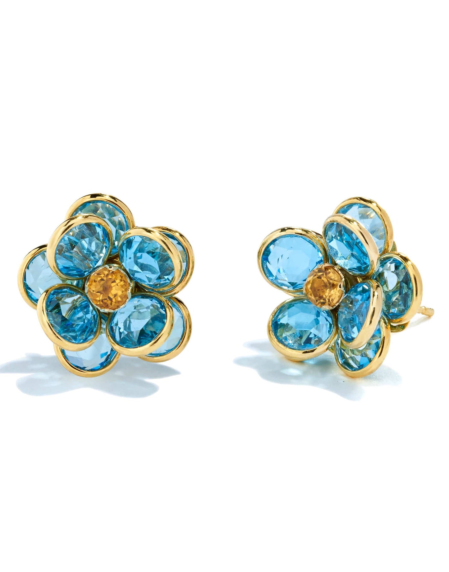 GUITA M-Blue Topaz and Citrine Flower Studs-YELLOW GOLD